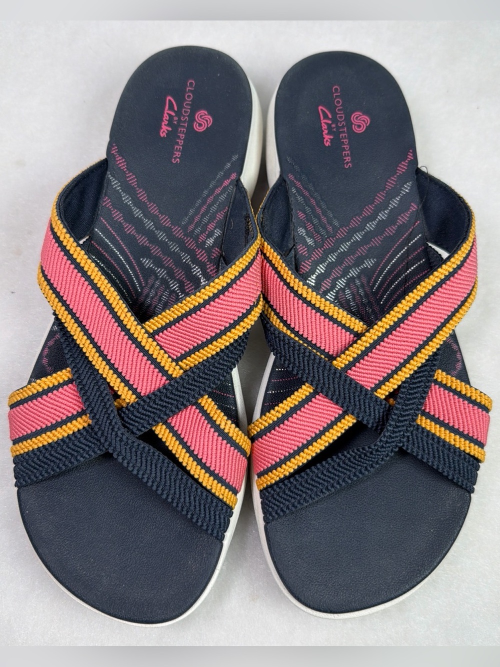 Cloudsteppers By Clarks Mira Isle Slide Sandals Womens 7.5 M Navy/Coral/Orange